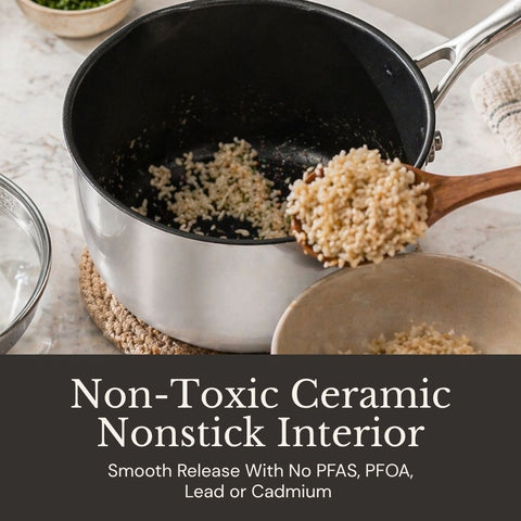 Non-Toxic Ceramic Nonstick Saucepan with Strainer Lid (2.5 QT)