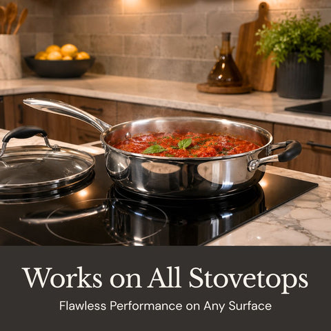Essential Stainless Steel 10” Saute Pan with Lid (Tri-Ply)