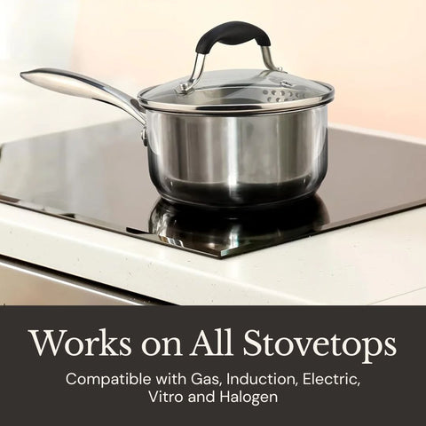 Non-Toxic Ceramic Nonstick Saucepan with Strainer Lid (2.5 QT)