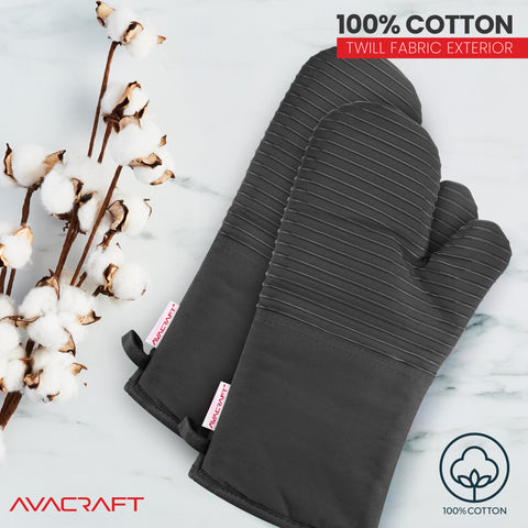 Silicone Grip Oven Mitts (Cotton Twill, 2-Pack)