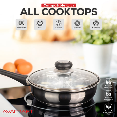 Stainless Steel 4-Cup Egg Poacher Pan with Glass Lid
