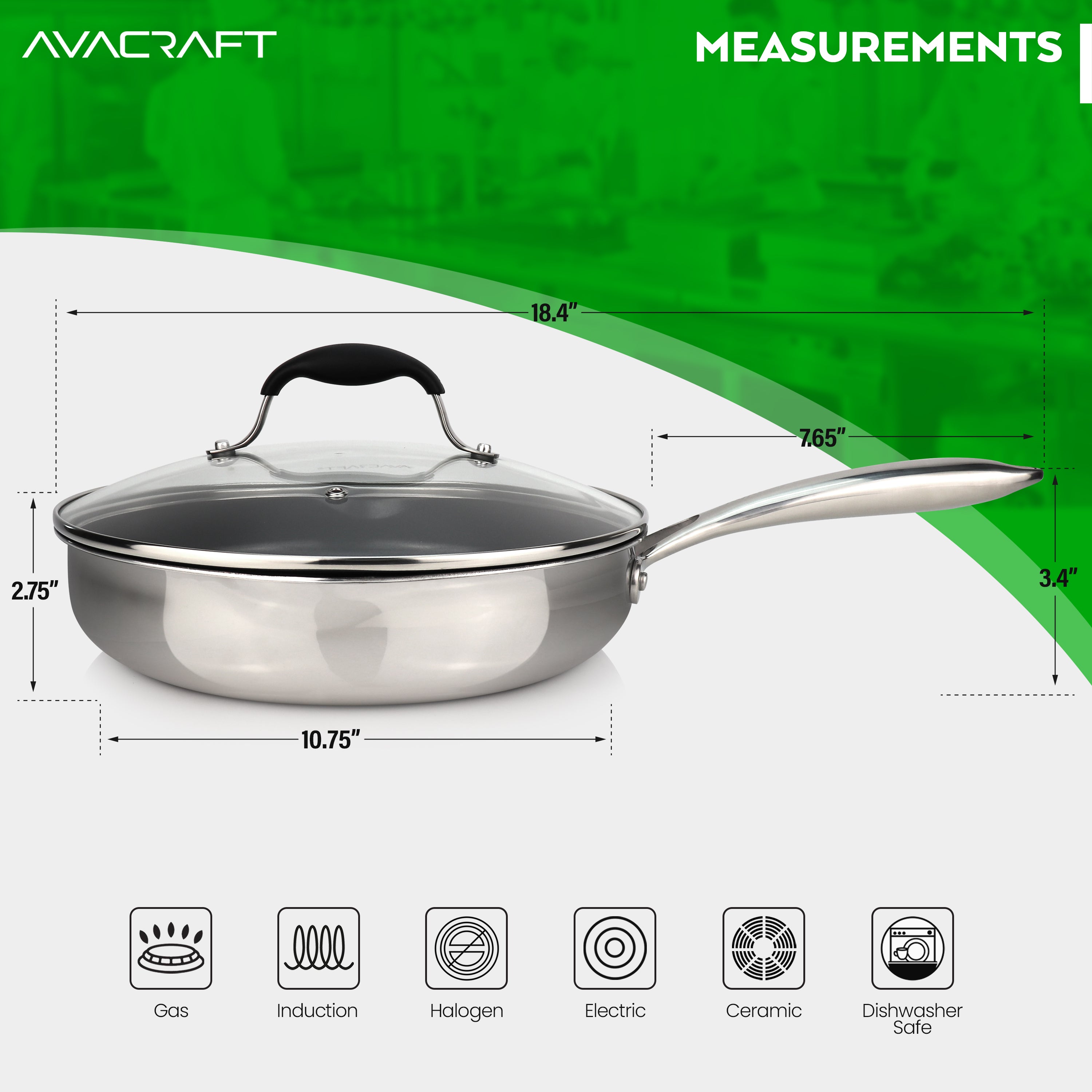 AVACRAFT Ceramic Nonstick Frying Pan with Lid, Egg Pan, Ceramic Nonstick Skillet, 100% PFOA, PTFE Toxins Free Cooking Pan, Best Ceramic Pans for Cooking, 10 Inch