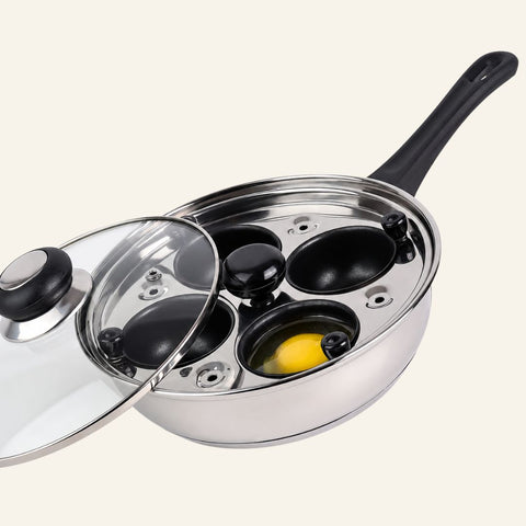 Stainless Steel 4-Cup Egg Poacher Pan with Glass Lid