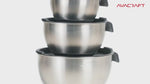 Load and play video in Gallery viewer, AVACRAFT 18/10 Top Rated Stainless Steel Mixing Bowls with Lids, Non-Slip Silicone Base, Measurement Marks and Handle, (Black)
