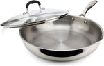 Load image into Gallery viewer, AVACRAFT 18/10 Stainless Steel Frying Pan with Lid and Side Spouts (Five-Ply Capsule Bottom, 12 Inch)
