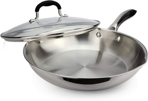 AVACRAFT 18/10 Tri-Ply Stainless Steel Frying Pan with Lid, Side Spouts, Stay Cool Handle (Tri-Ply Full Body, 10 Inch)