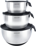 Load image into Gallery viewer, AVACRAFT 18/10 Top Rated Stainless Steel Mixing Bowls with Lids, Non-Slip Silicone Base, Measurement Marks and Handle, (Black)

