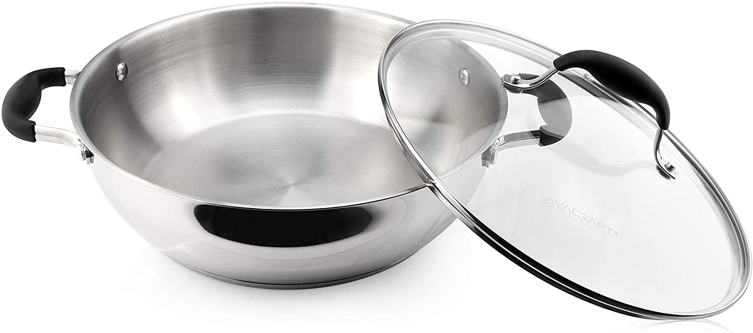 AVACRAFT 18/10 Stainless Steel Everyday Pan, Stir Fry Pan with Five-Ply Base (11 inch)