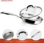Load image into Gallery viewer, AVACRAFT 18/10 Stainless Steel Frying Pan with Lid and Side Spouts (Five-Ply Capsule Bottom, 8 Inch)
