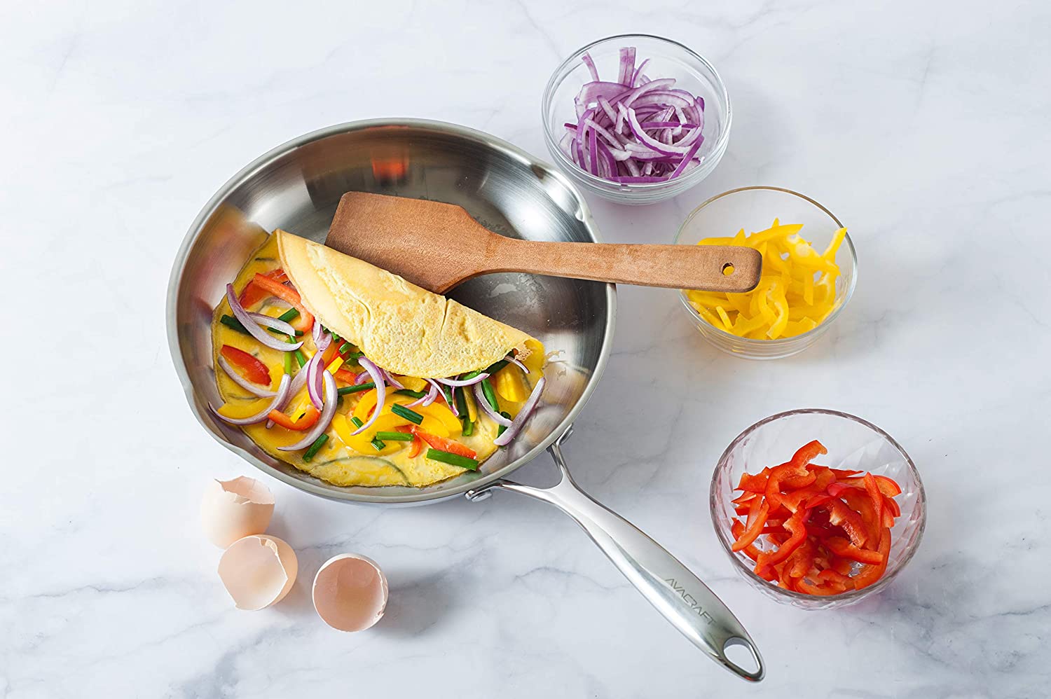 AVACRAFT 18/10 Stainless Steel Frying Pan with Lid and Side Spouts (Five-Ply Capsule Bottom, 10 Inch)