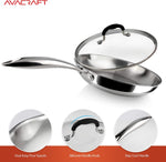 Load image into Gallery viewer, AVACRAFT 18/10 Tri-Ply Stainless Steel Frying Pan with Lid, Side Spouts, Stay Cool Handle (Tri-Ply Full Body, 8 Inch)
