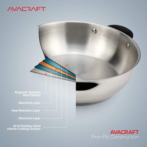 AVACRAFT 18/10 Stainless Steel Everyday Pan, Stir Fry Pan with Five-Ply Base (11 inch)