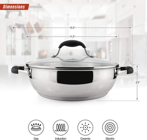 AVACRAFT 18/10 Stainless Steel Everyday Pan, Stir Fry Pan with Five-Ply Base (11 inch)
