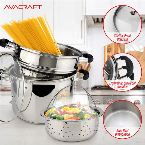 AVACRAFT Signature Stainless Steel Multi-Cook Pot (5-Ply)