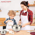Load image into Gallery viewer, AVACRAFT 18/10 Top Rated Stainless Steel Mixing Bowls with Lids, Non-Slip Silicone base bowls, Measurement Marks, Spouts and Handle (Red)
