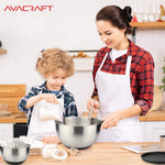 Load image into Gallery viewer, AVACRAFT 18/10 Top Rated Stainless Steel Mixing Bowls with Lids, Non-Slip Silicone Base, Measurement Marks and Handle, (Black)
