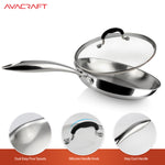 Load image into Gallery viewer, AVACRAFT 18/10 Stainless Steel Frying Pan with Lid and Side Spouts (Tri-Ply Full Body, 12 Inch)
